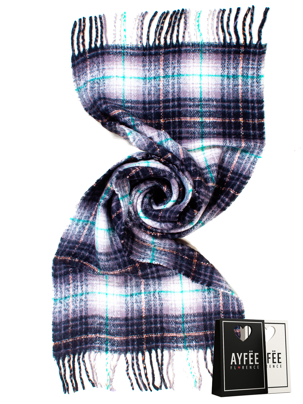 STOLA TARTAN CON FRANGE CM 55X180 100%VI MADE IN PRC       - BLACK